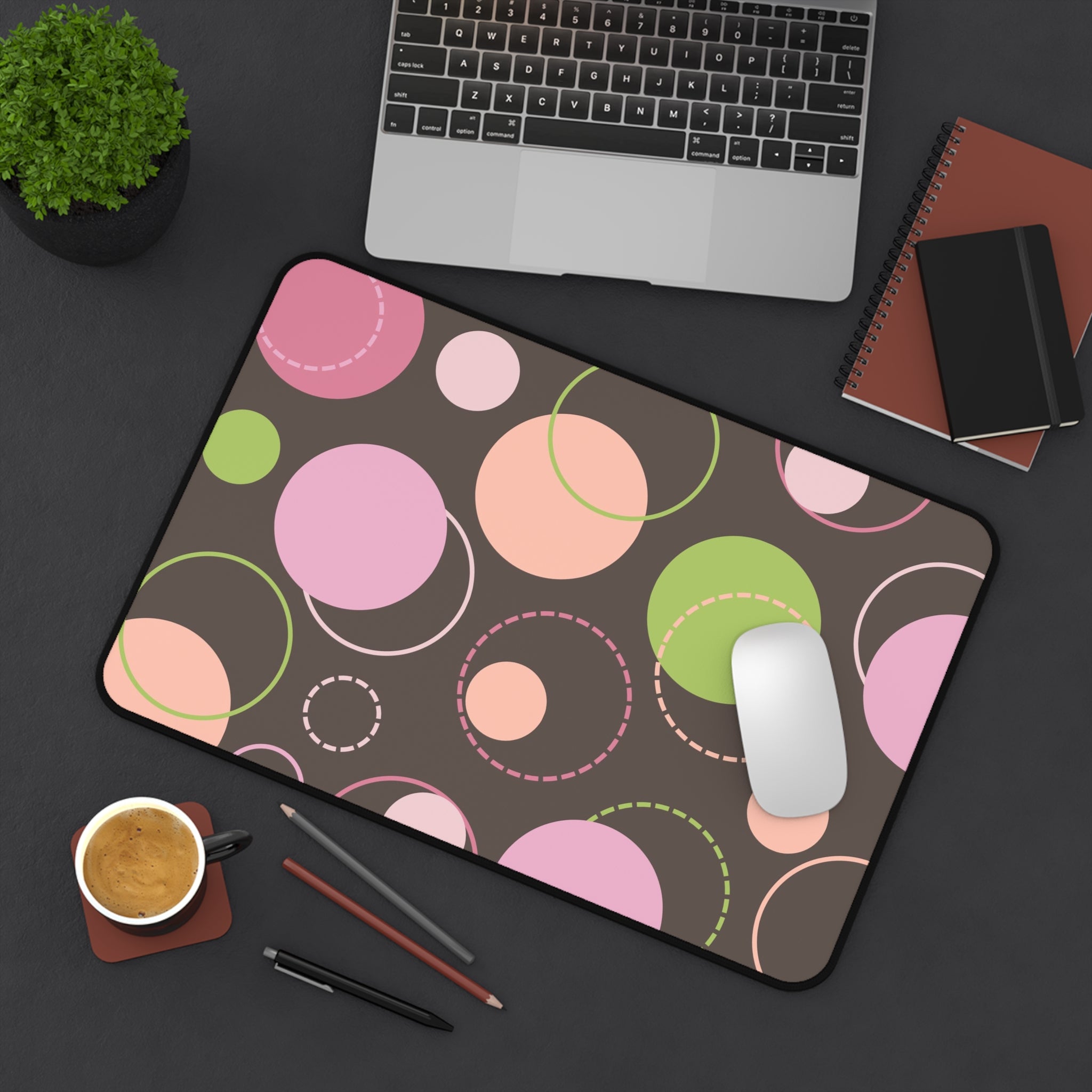 Playful Polka Dot Desk Mat — Pink & Green Circles Mouse Pad