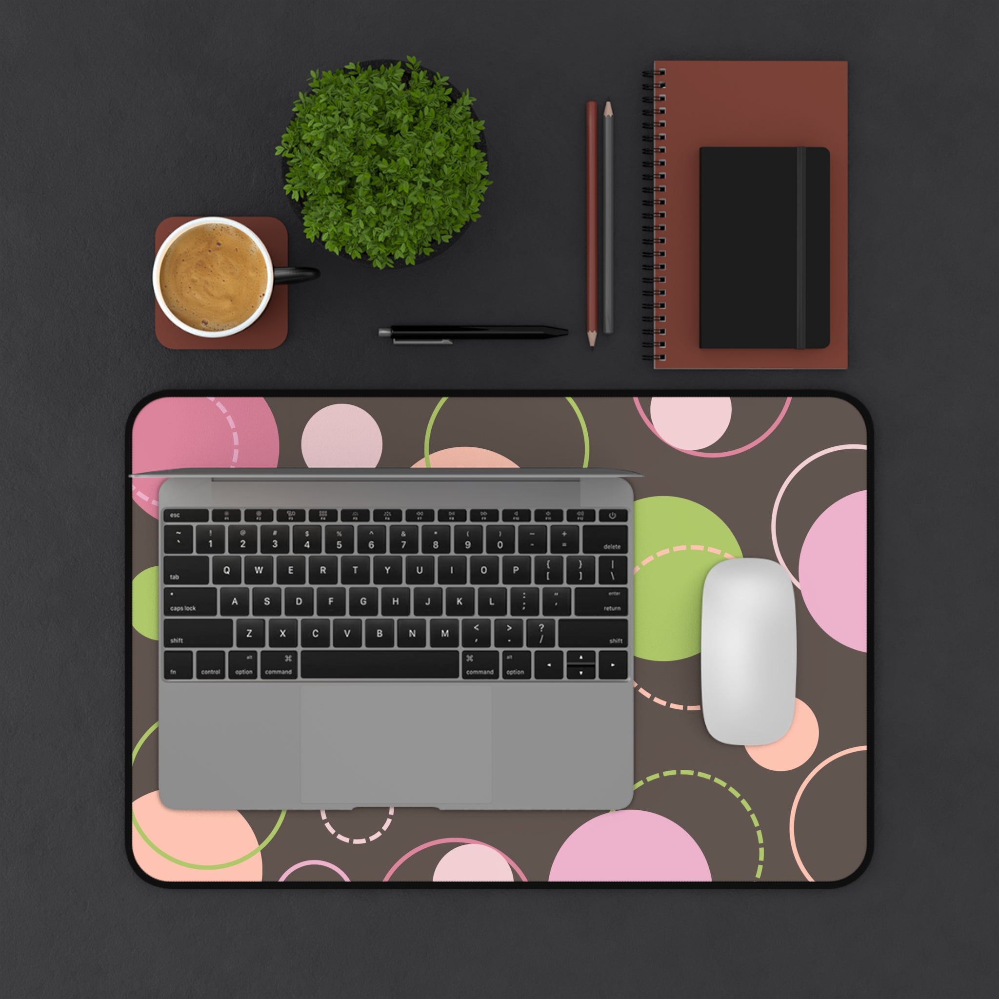 Playful Polka Dot Desk Mat — Pink & Green Circles Mouse Pad